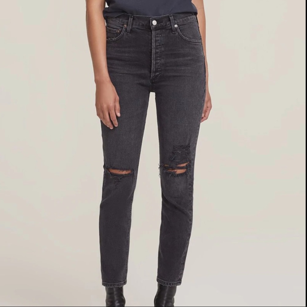 Agolde Black Distressed High-Rise Skinny Jeans